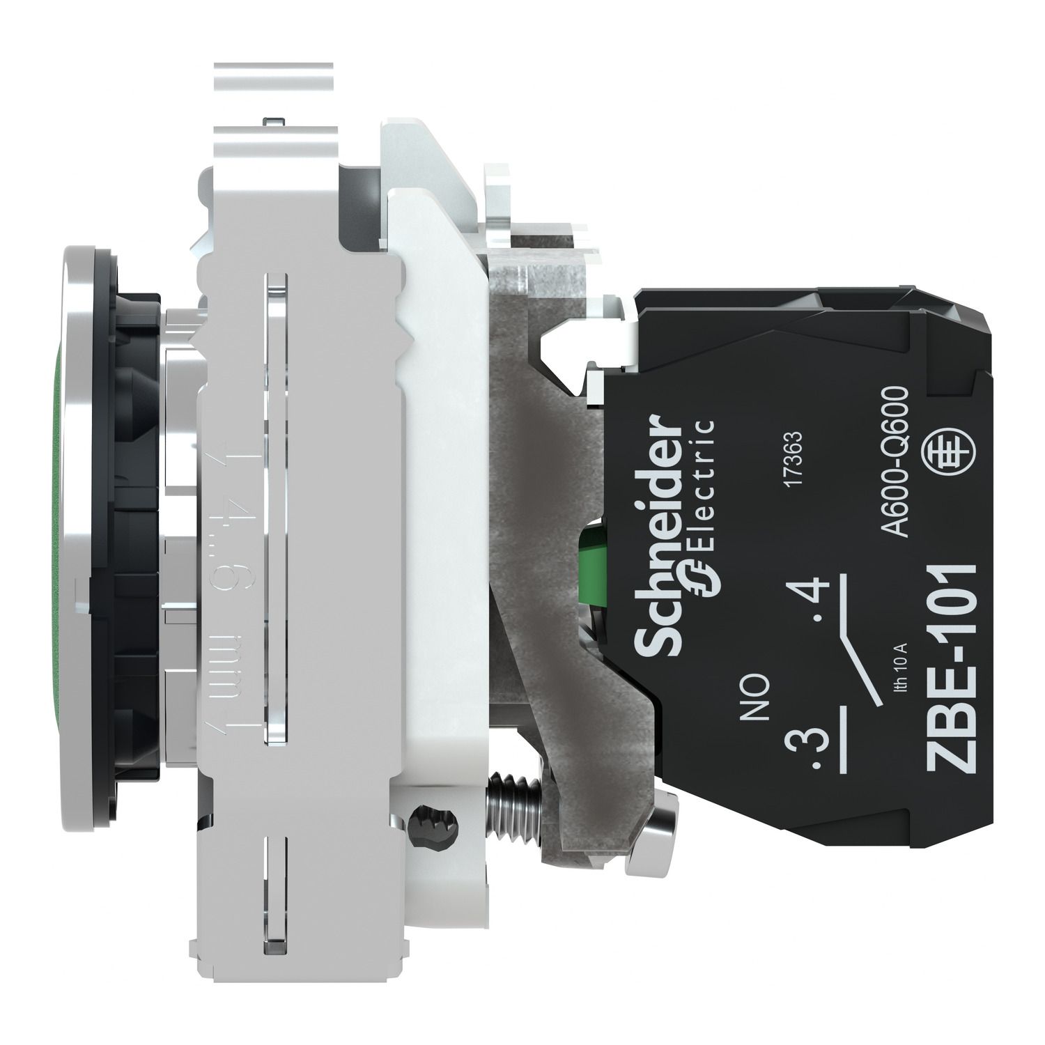 Picture of Push button flush mounted, Harmony XB4, metal, green, 30mm, spring return, unmarked, 1NO