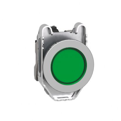 Picture of Pilot light, Harmony XB4,metal, green flush mounted, 30mm, universal LED, plain lens, 24V AC DC