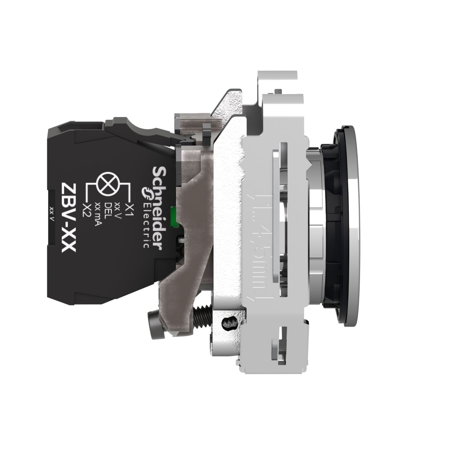 Picture of Pilot light, Harmony XB4,metal, green flush mounted, 30mm, universal LED, plain lens, 24V AC DC