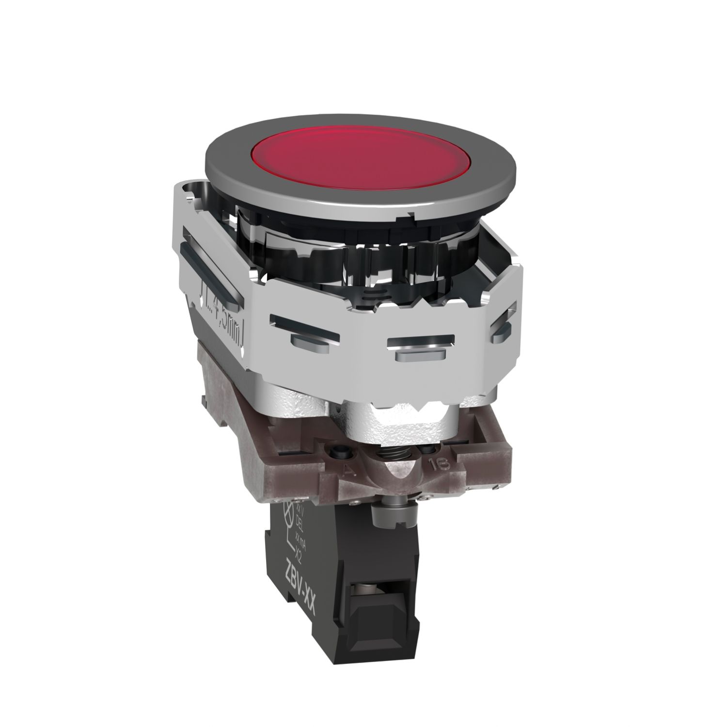 Picture of Pilot light, Harmony XB4,metal, red flush mounted, 30mm, universal LED, plain lens, 24V AC DC