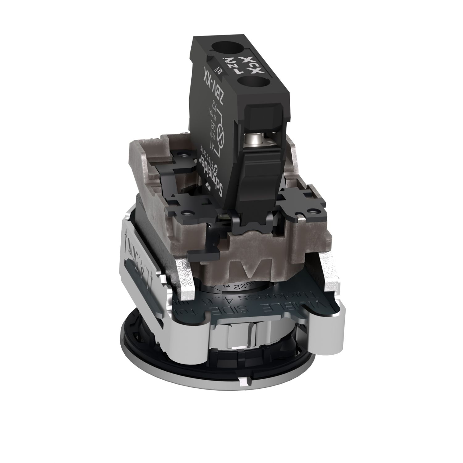 Picture of Pilot light, Harmony XB4,metal, blue flush mounted, 30mm, plain lenswith universal LED, 110…120V AC