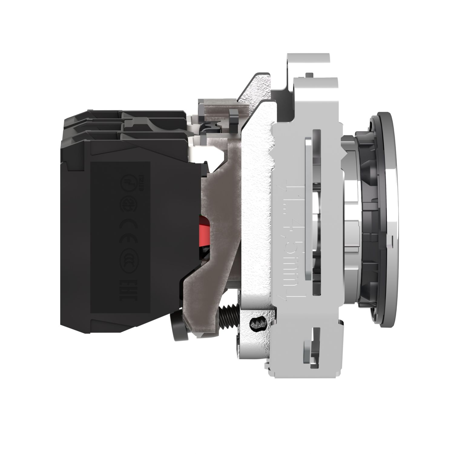 Picture of Illuminated push button, Harmony XB4, metal, green flush mounted, 30mm, universal LED, plain lens, 1NO + 1NC, 24V AC DC