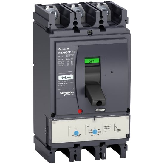 Picture of Circuit breaker, ComPact NSX500F DC, 36kA/750VDC, TM-DC trip unit, 500A rating, 3 poles
