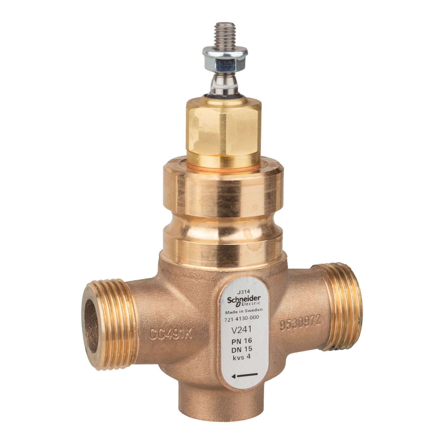 Picture of Venta V241 Globe Valve, 2-Way, PN16, G 1 External Thread, DN15, Kvs 4.0, Bronze Body, Stainless Trim, Stem Up Closed.