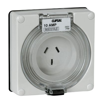 Picture of Socket Outlet Surface 3 Flat PIN 10A, Clipsal - 56 Series, 250V Less Enclosure
