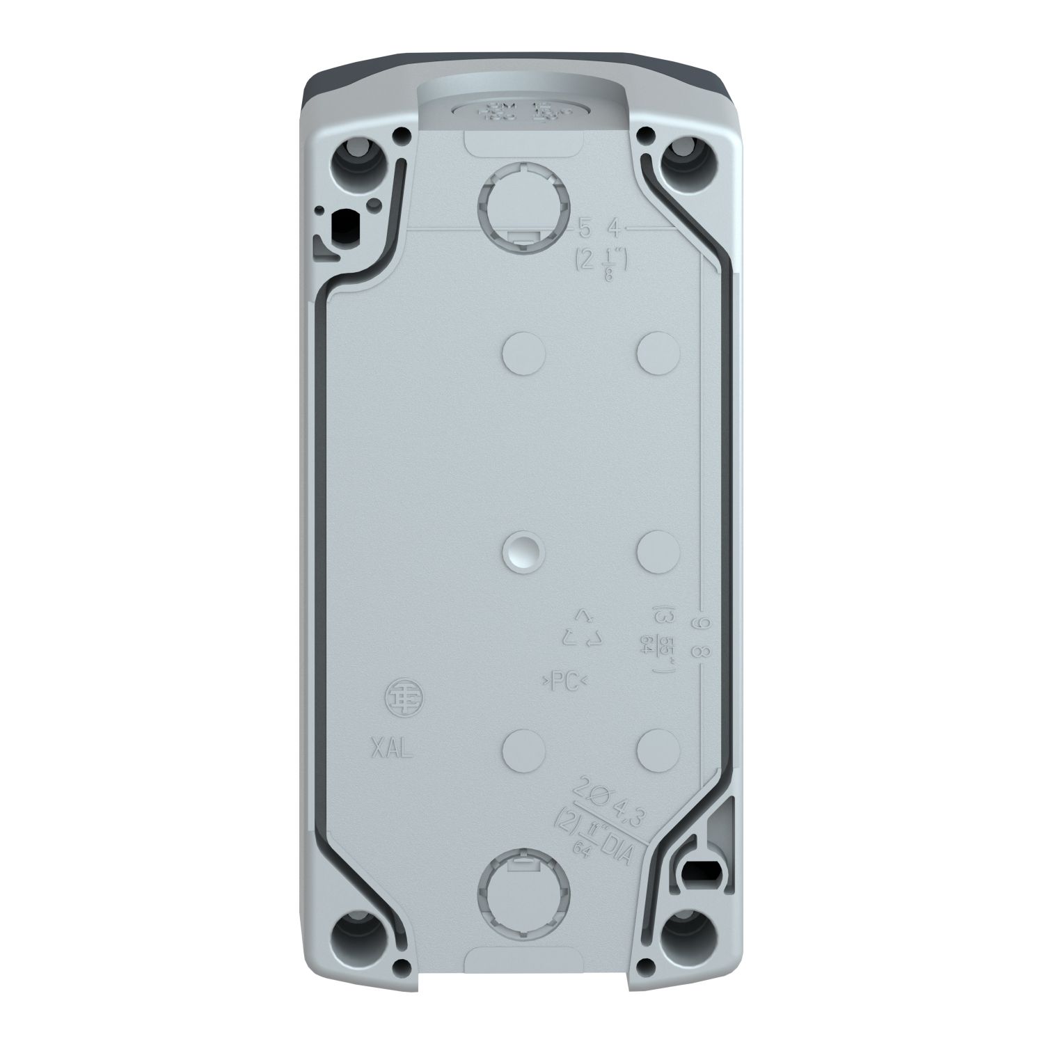 Picture of Empty control station, Harmony XALD XALK, plastic, dark grey lid, light grey base, 3 cut out