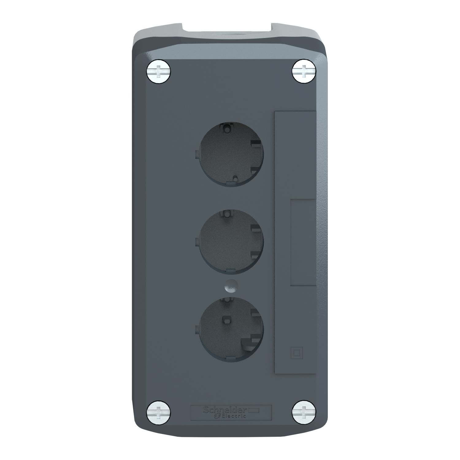 Picture of Empty control station, Harmony XALD XALK, plastic, dark grey lid, light grey base, 3 cut out