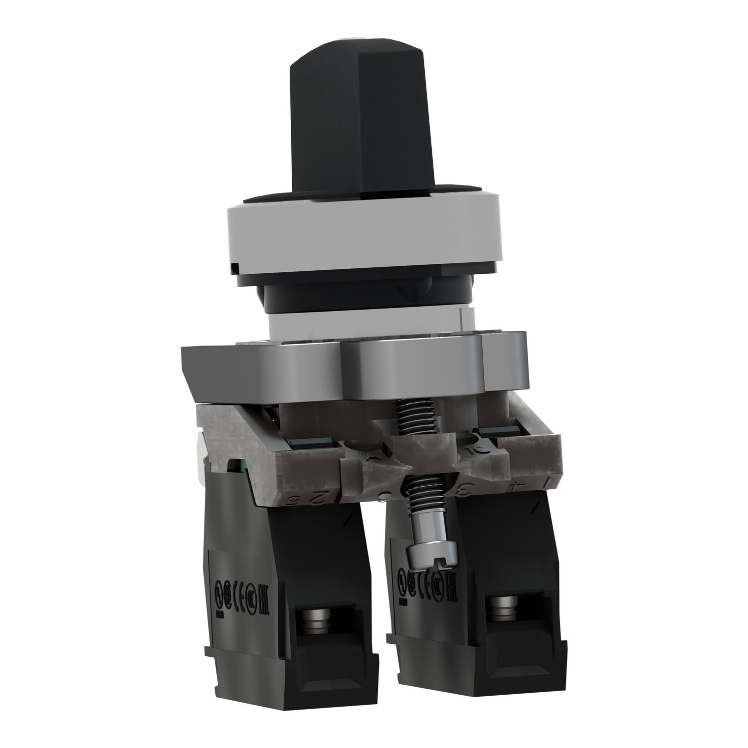 Picture of Selector switch, Harmony XB4, metal, black, 22mm, 3 positions, stay put, 2NO