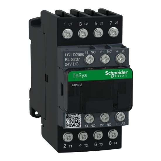 Picture of Contactor, TeSys Deca S207,4P(2NO+2NC),AC-1 40A , <=440V, 24V DC coil low consumption coil, lugs-ring terminal