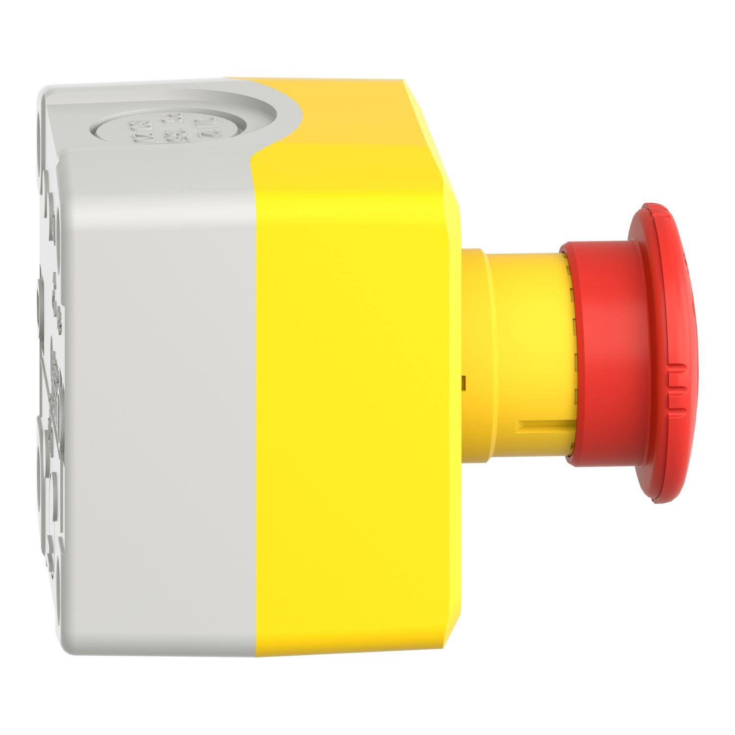 Picture of Control station, Harmony XALD, XALK, plastic, yellow, 1 red mushroom head push button 40mm, emergency stop turn to release, 1NO + 1 NC, unmarked