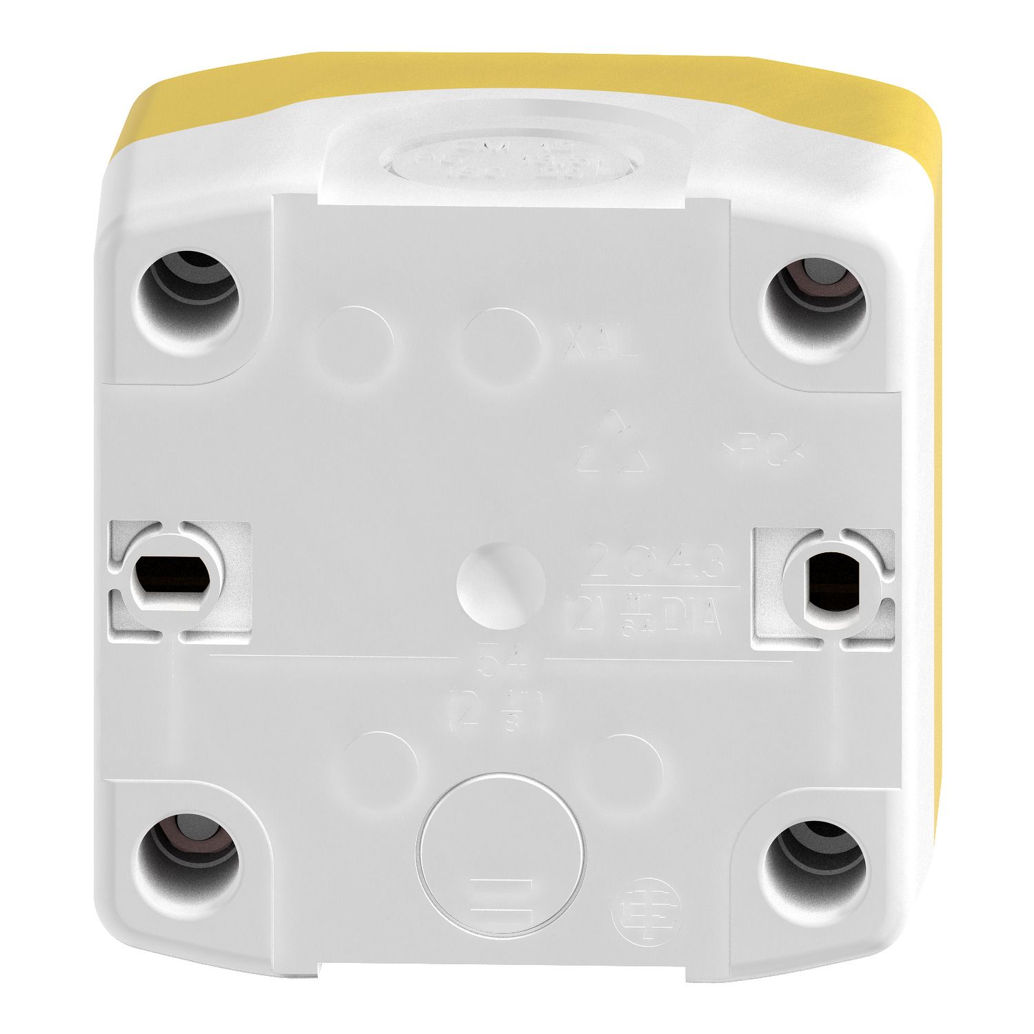 Picture of Complete control station, Harmony XALD, XALK, plastic, yellow lid, 1 red mushroom push button 40mm, turn to release, 2NC