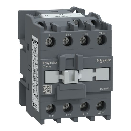 Picture of Contactor,Easy TeSys Control,LC1E,3P(3NO),AC-3/AC-3e,<=440V,38A,48V AC coil,50/60Hz,1NC auxiliary contact
