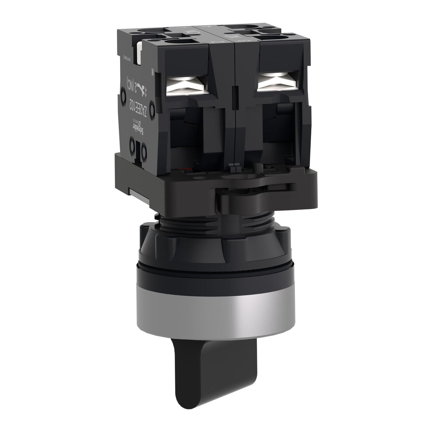Picture of Complete selector switch, Easy Harmony XA2, plastic, black, 22mm, 2 positions, stay put, 1NO + 1NC