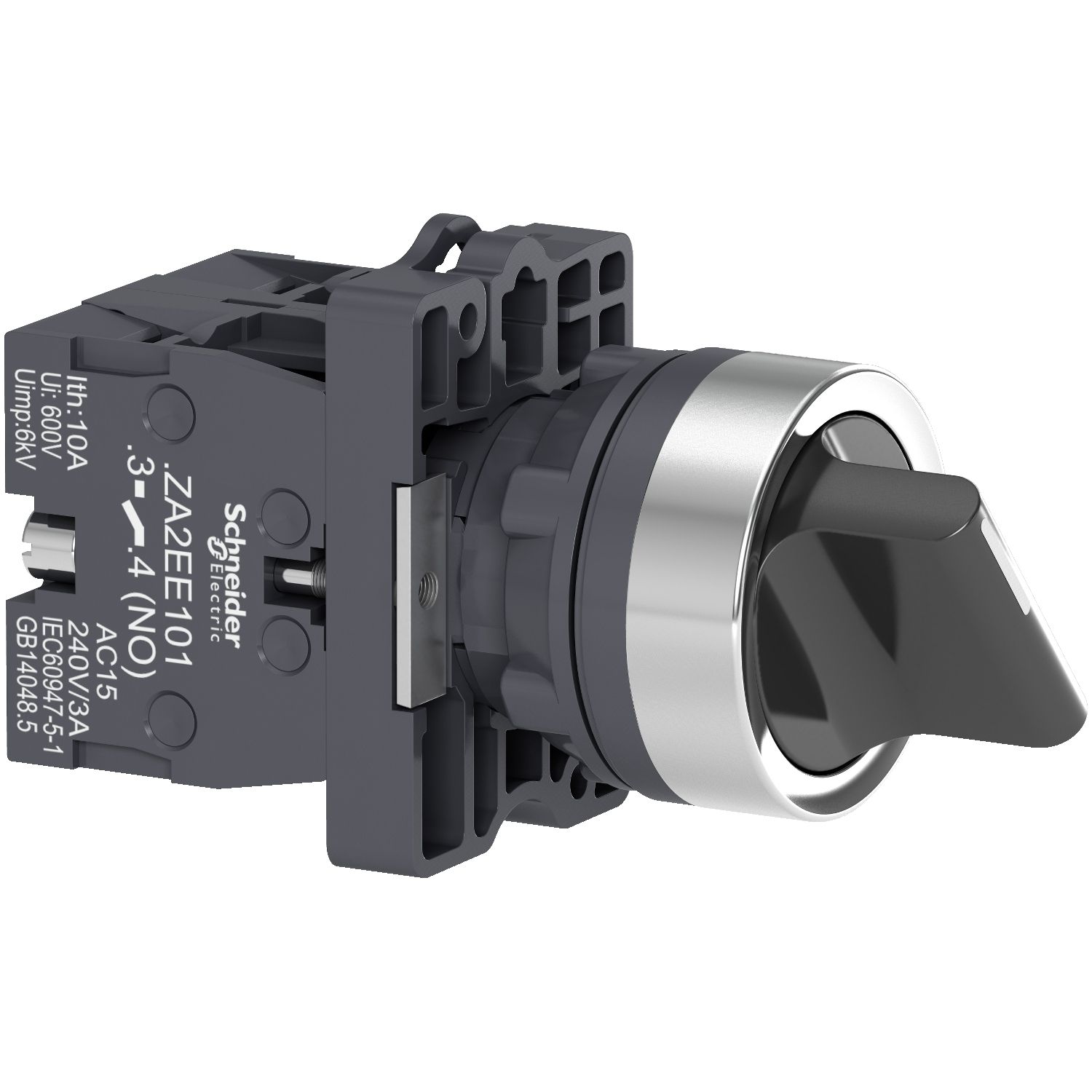 Picture of Complete selector switch, Easy Harmony XA2, plastic, black, 22mm, 3 positions, stay put, 2NO