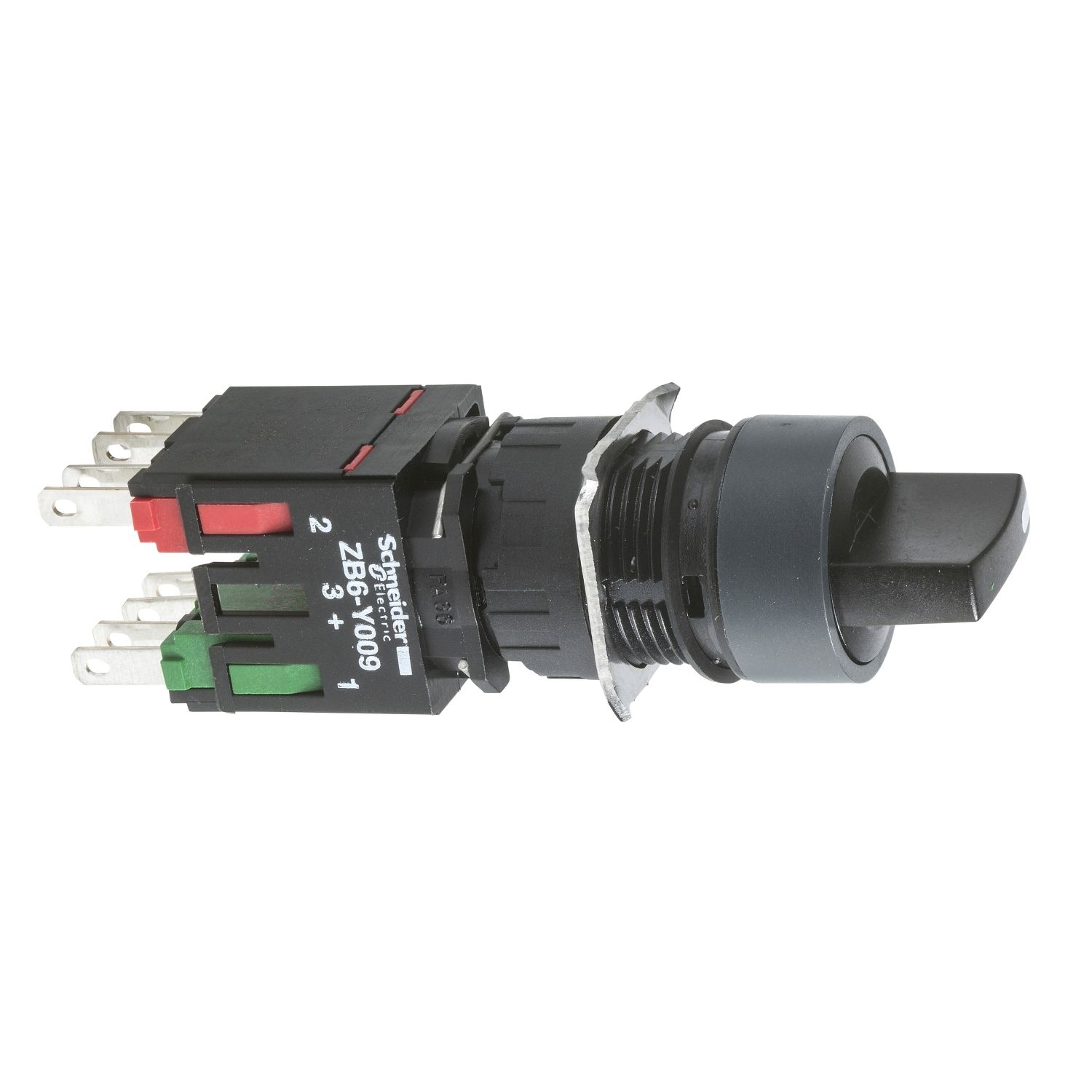 Picture of Selector switch, Harmony XB6, black round, 16mm, 3 positions, stay put, 1NO + 1NC