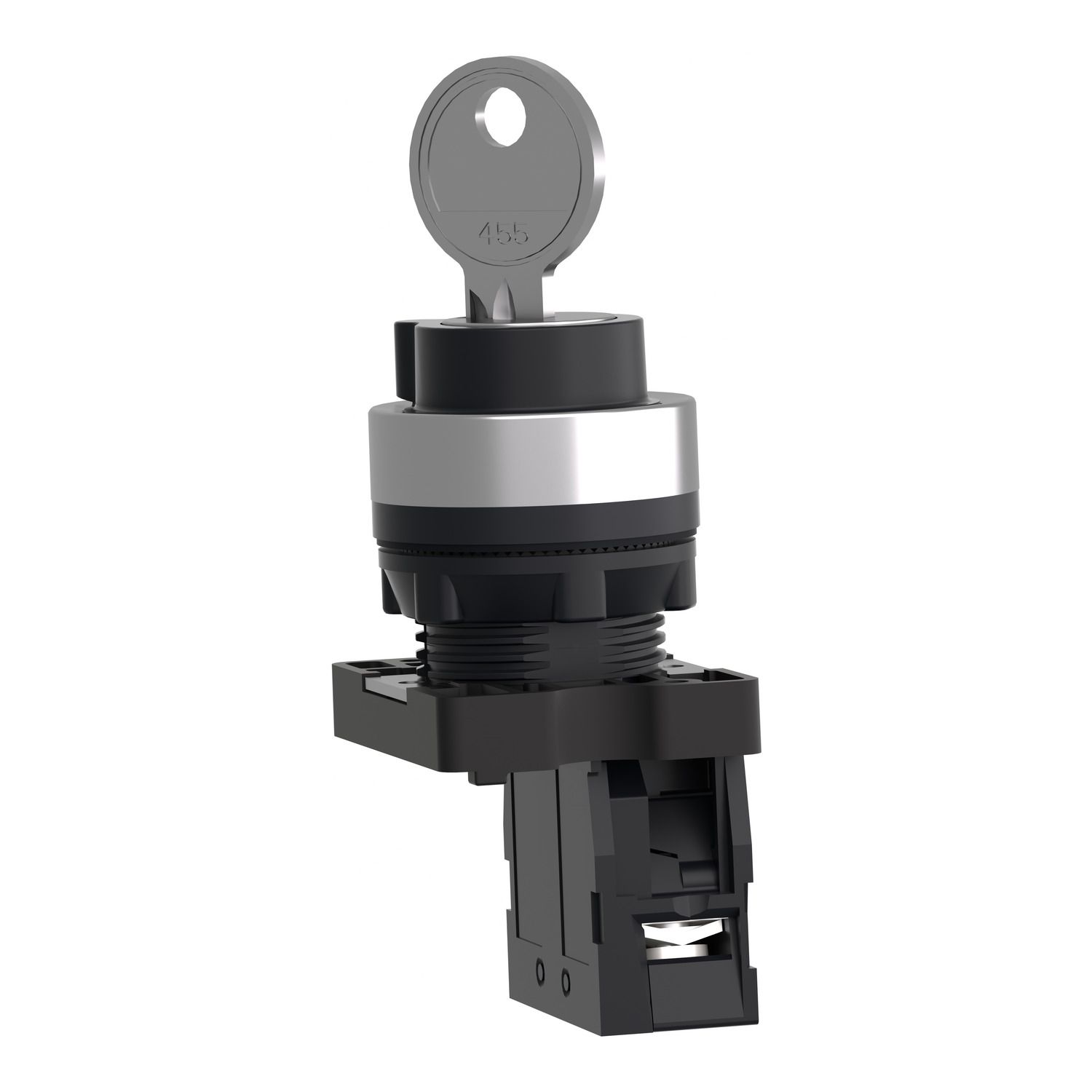 Picture of Complete selector switch, Easy Harmony XA2, plastic, black, 22mm, key 455, 2 positions, stay put, 1NO
