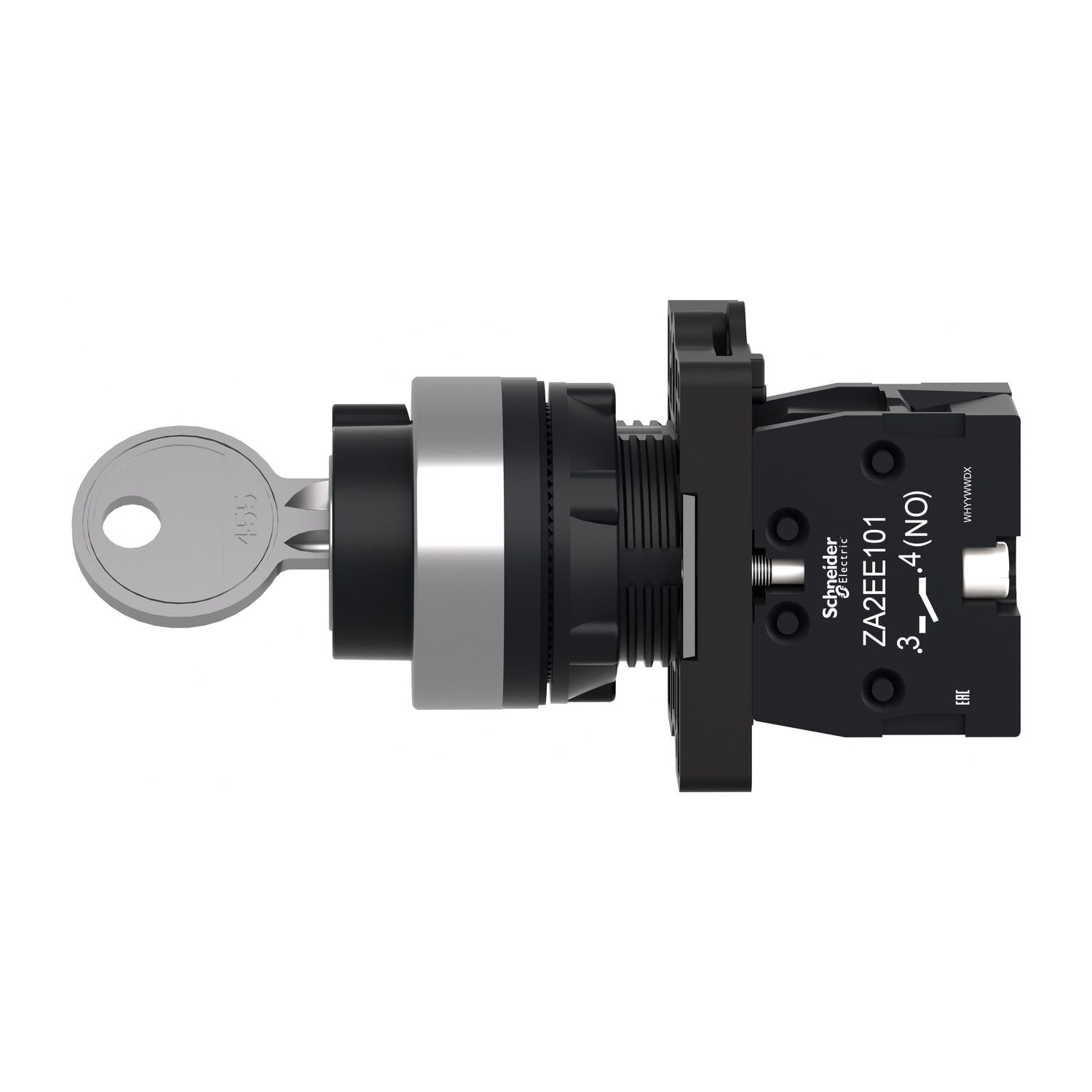 Picture of Complete selector switch, Easy Harmony XA2, plastic, black, 22mm, key 455, 2 positions, stay put, 1NO