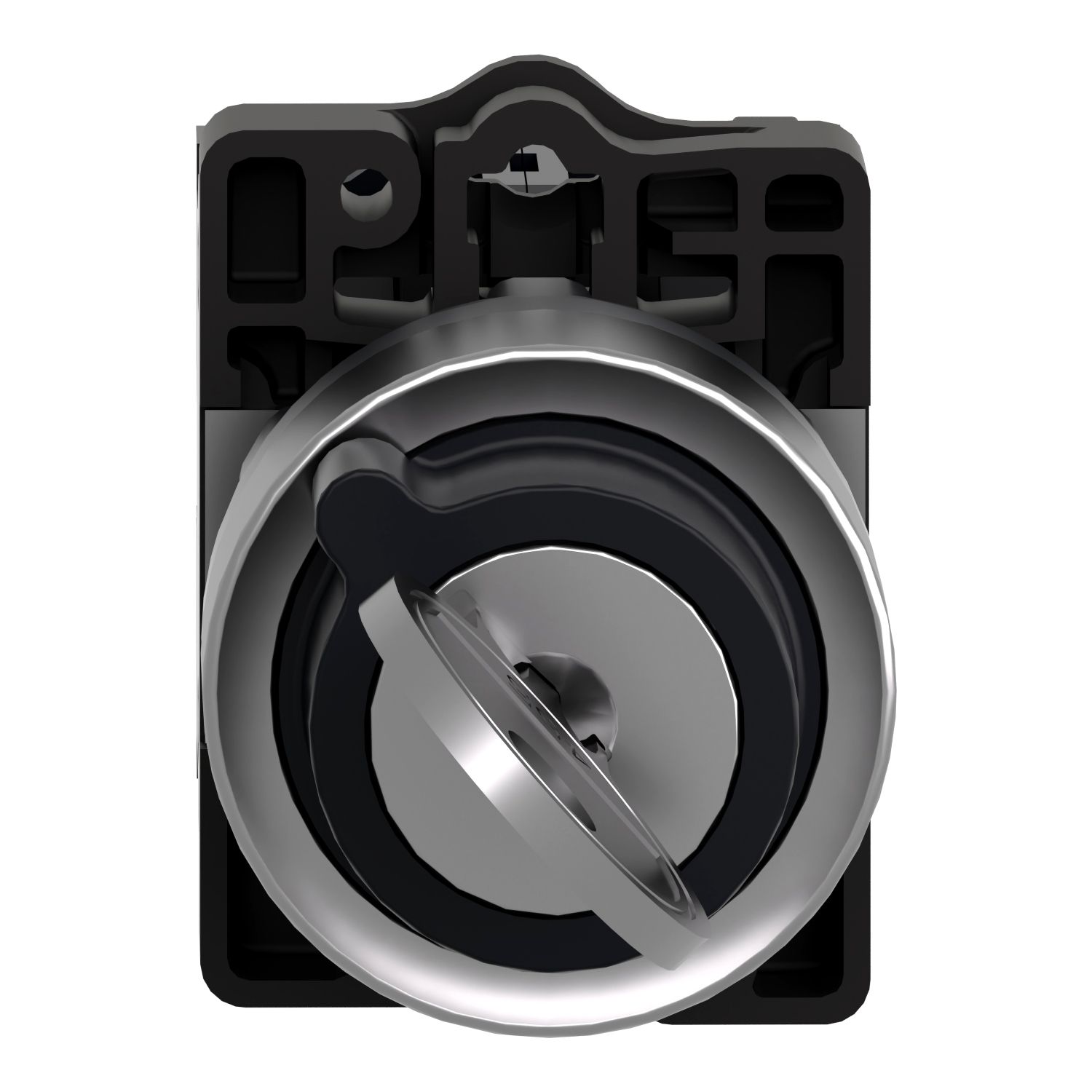 Picture of Complete selector switch, Easy Harmony XA2, plastic, black, 22mm, key 455, 2 positions, spring return from right to left, 2NO