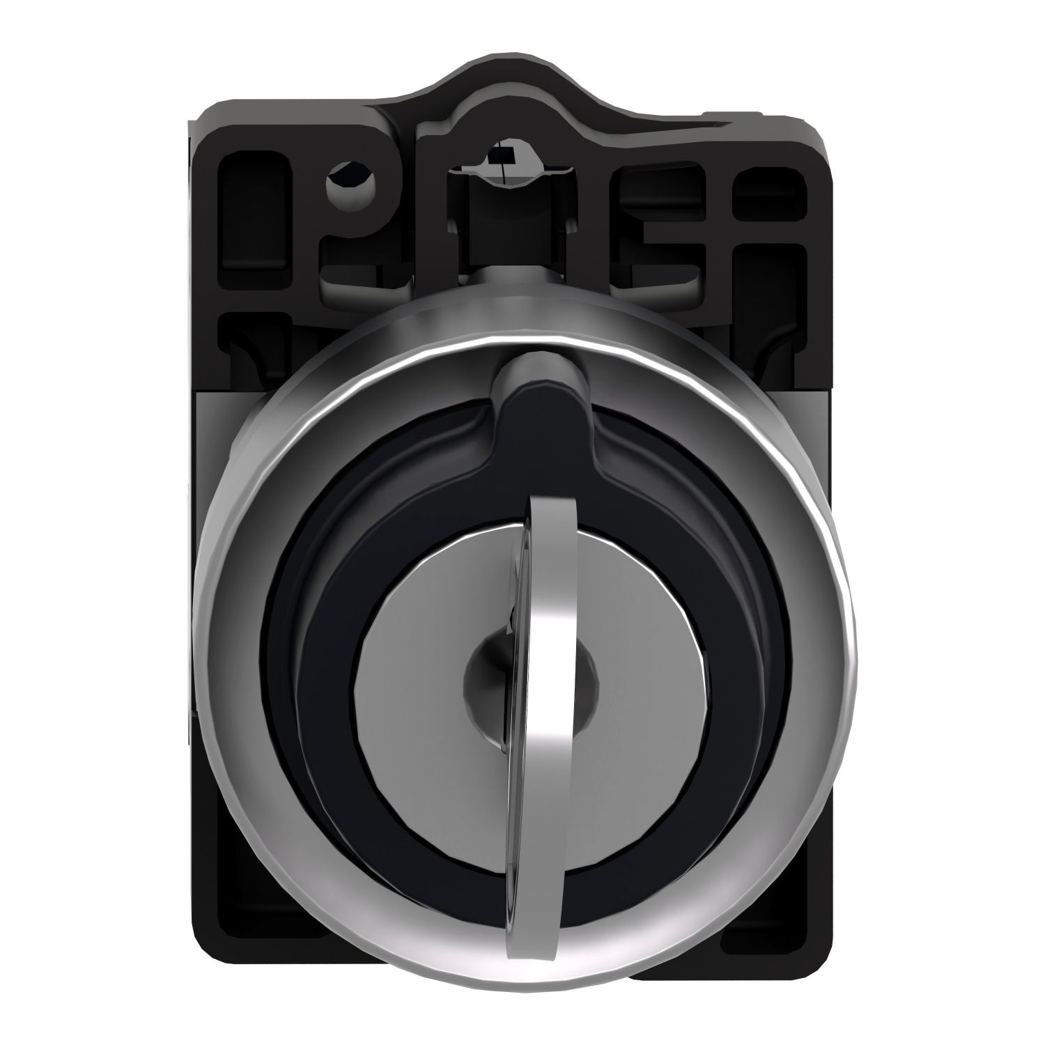 Picture of Complete selector switch, Easy Harmony XA2, plastic, black, 22mm, key 455, 3 positions, spring return to center, 2NO