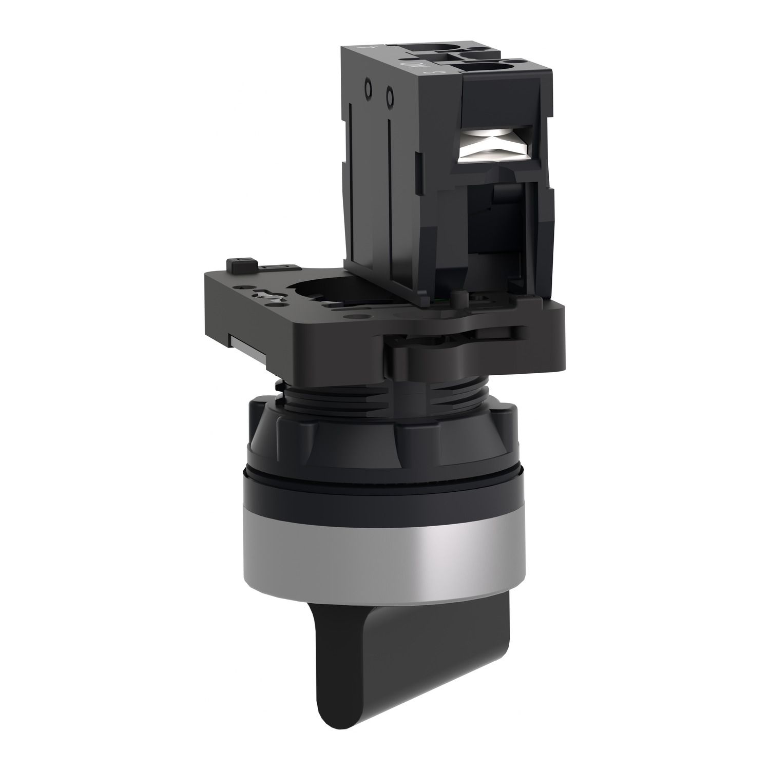 Picture of Complete selector switch, Easy Harmony XA2, plastic, black, 22mm, long handle, 2 positions, stay put, 1NO