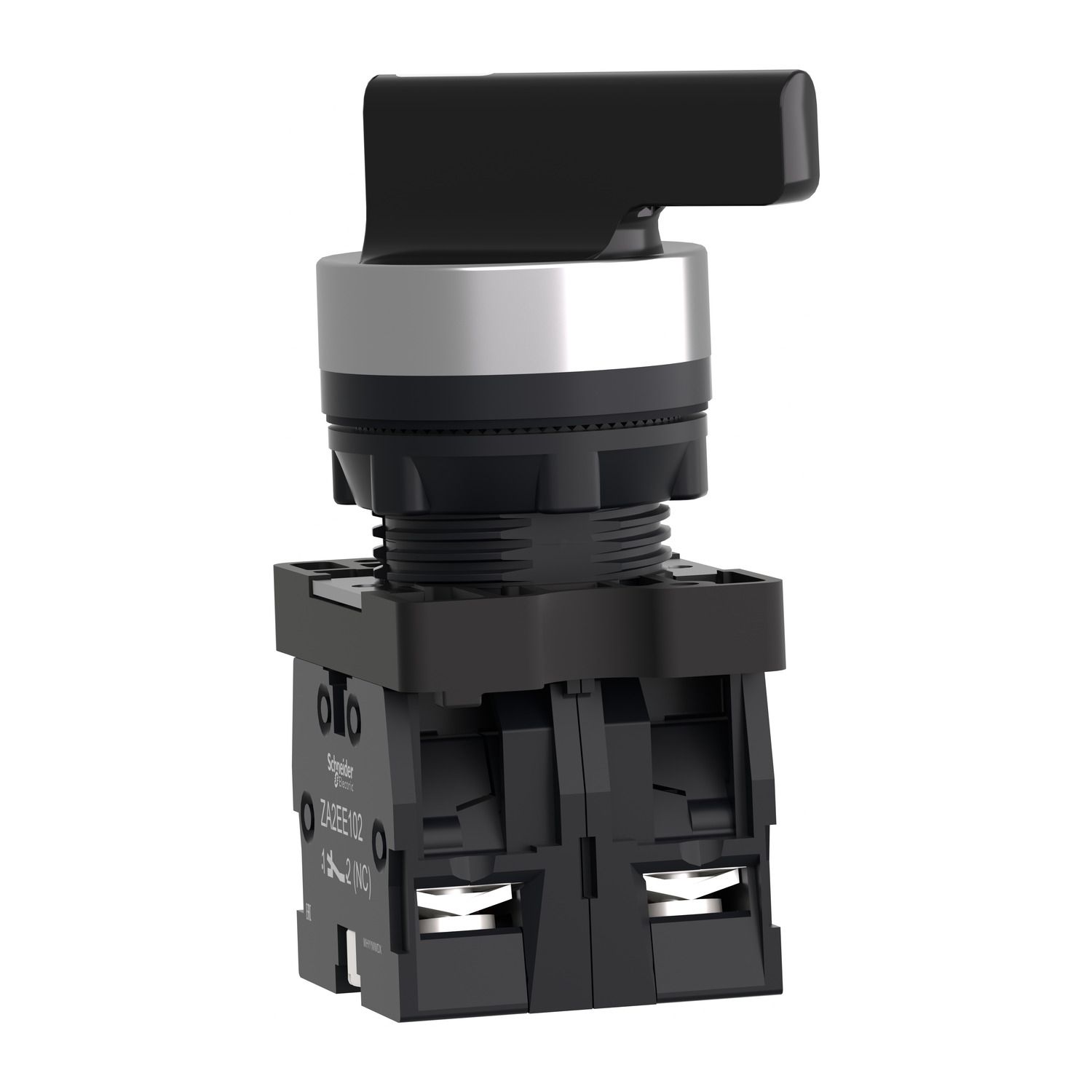 Picture of Complete selector switch Easy Harmony XA2, plastic, black, 22mm, long handle, 2 positions, stay put, 1NO + 1NC