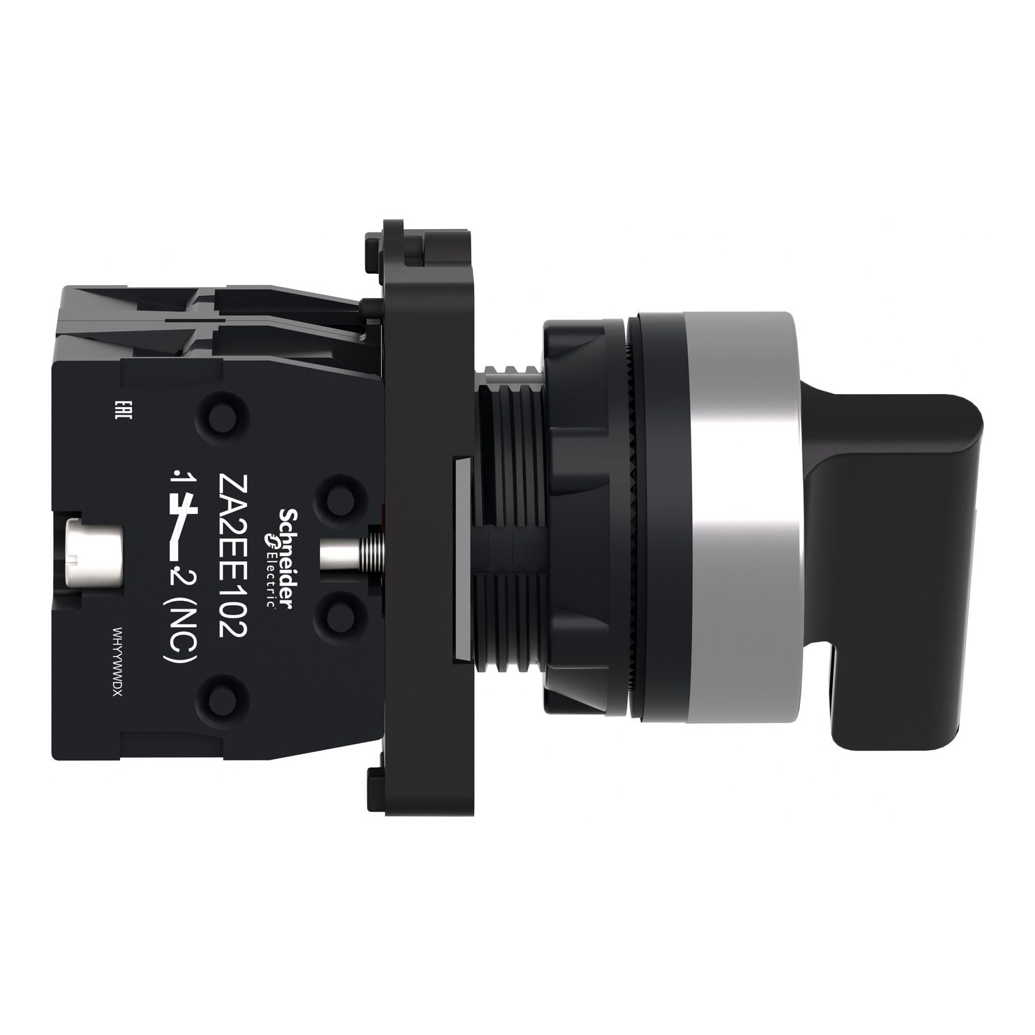 Picture of Complete selector switch Easy Harmony XA2, plastic, black, 22mm, long handle, 2 positions, stay put, 1NO + 1NC