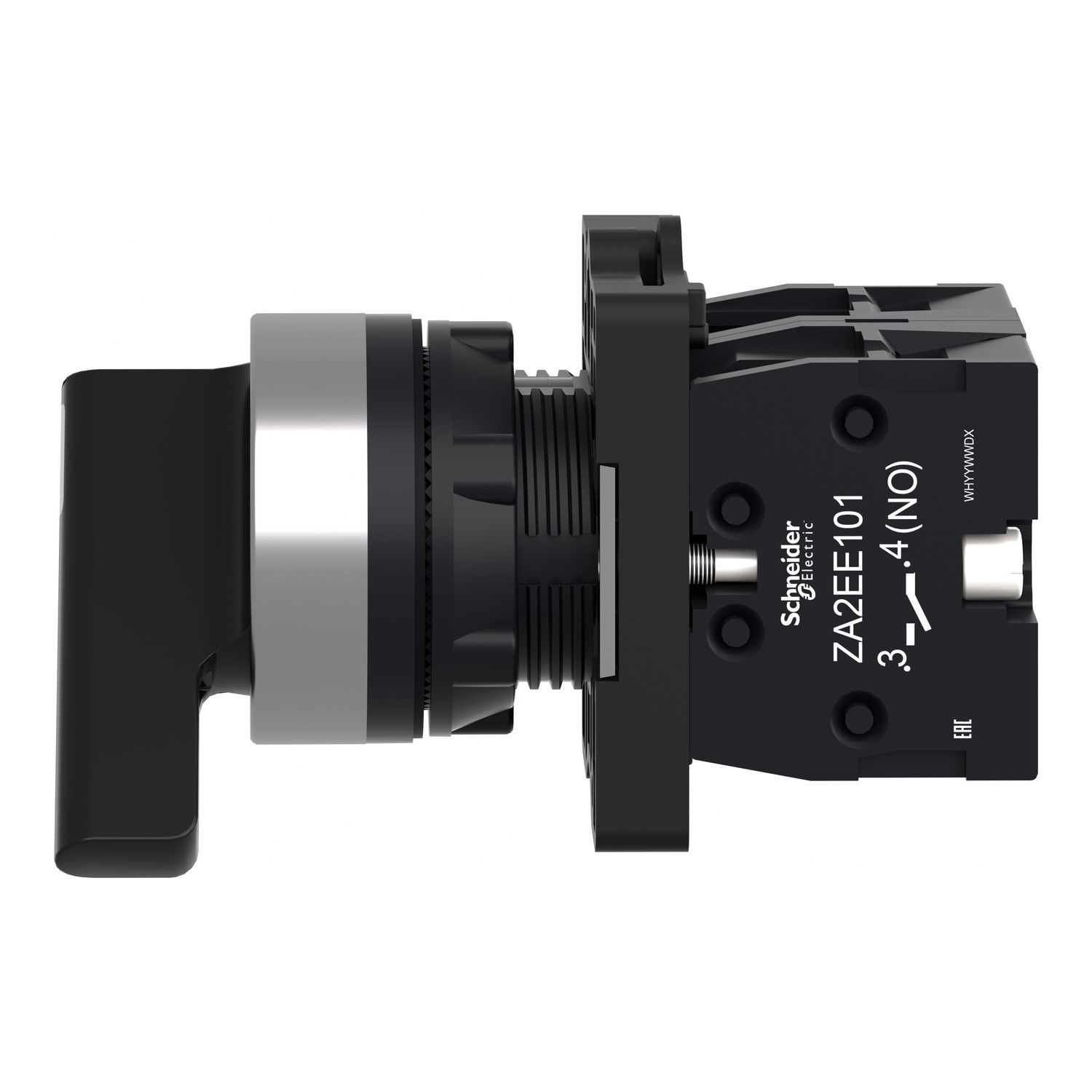 Picture of Complete selector switch Easy Harmony XA2, plastic, black, 22mm, long handle, 2 positions, stay put, 1NO + 1NC