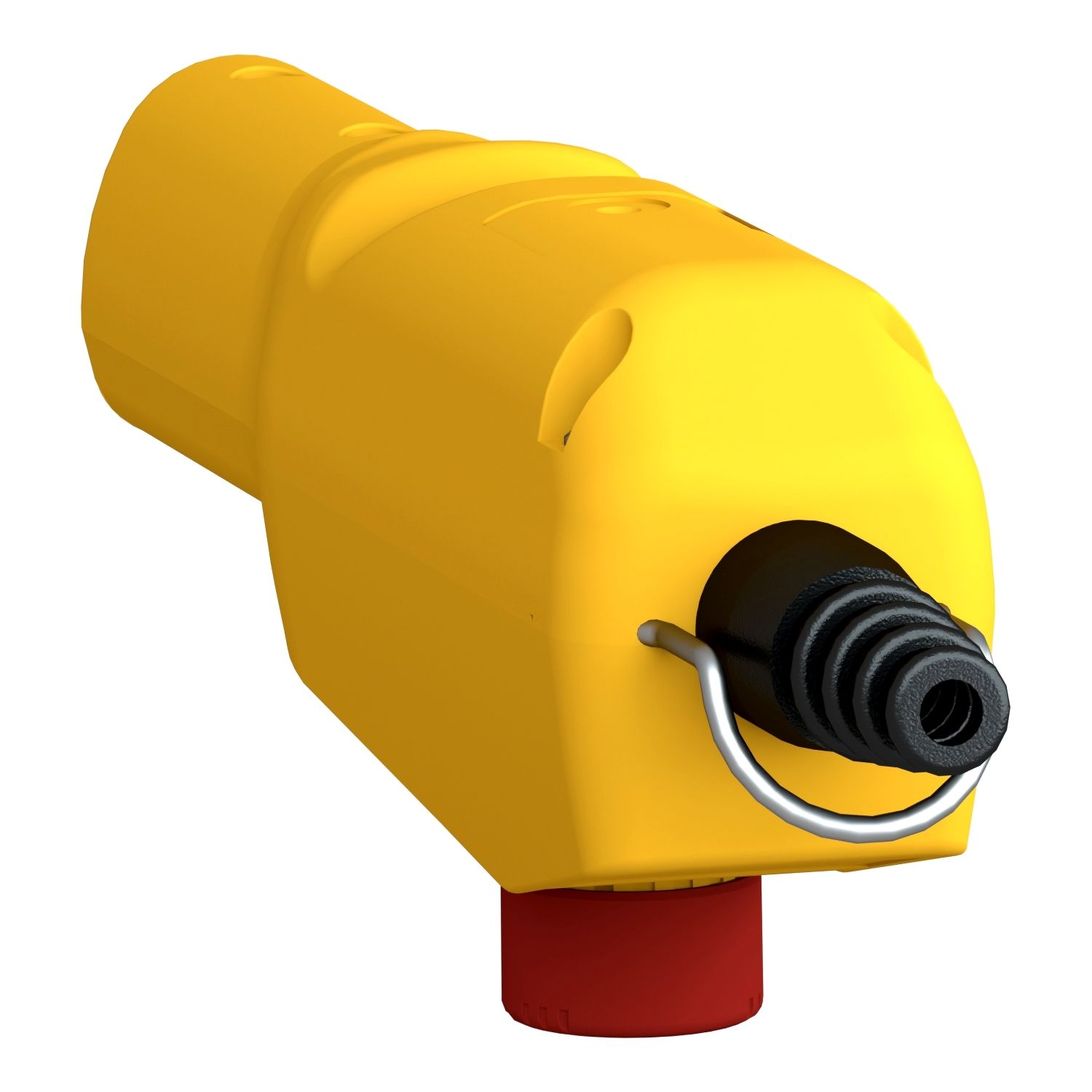 Picture of Pendant control station, Harmony XAC, plastic, yellow, pistol grip, 2 booted push buttons with NO + NC, 1 emergency stop NC