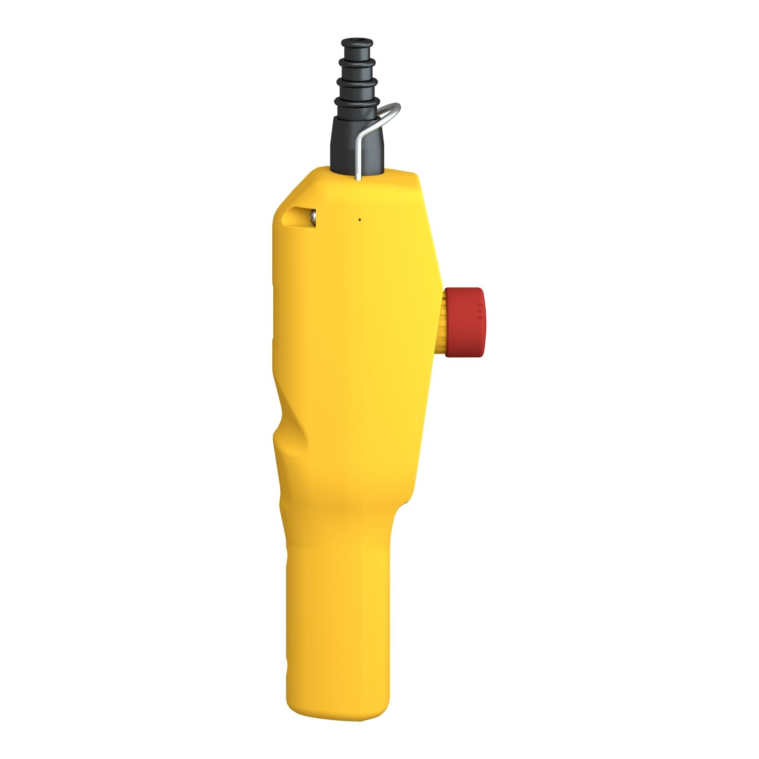 Picture of Pendant control station, Harmony XAC, plastic, yellow, pistol grip, 2 booted push buttons with NO + NC, 1 emergency stop NC