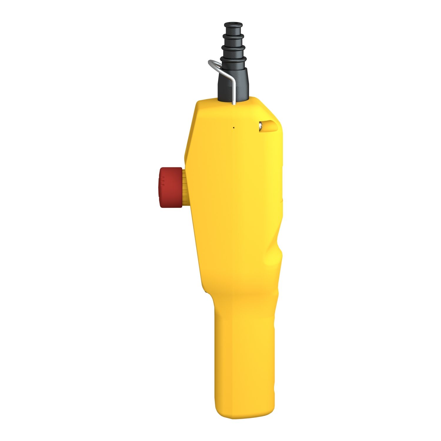 Picture of Pendant control station, Harmony XAC, plastic, yellow, pistol grip, 2 booted push buttons with NO + NC, 1 emergency stop NC