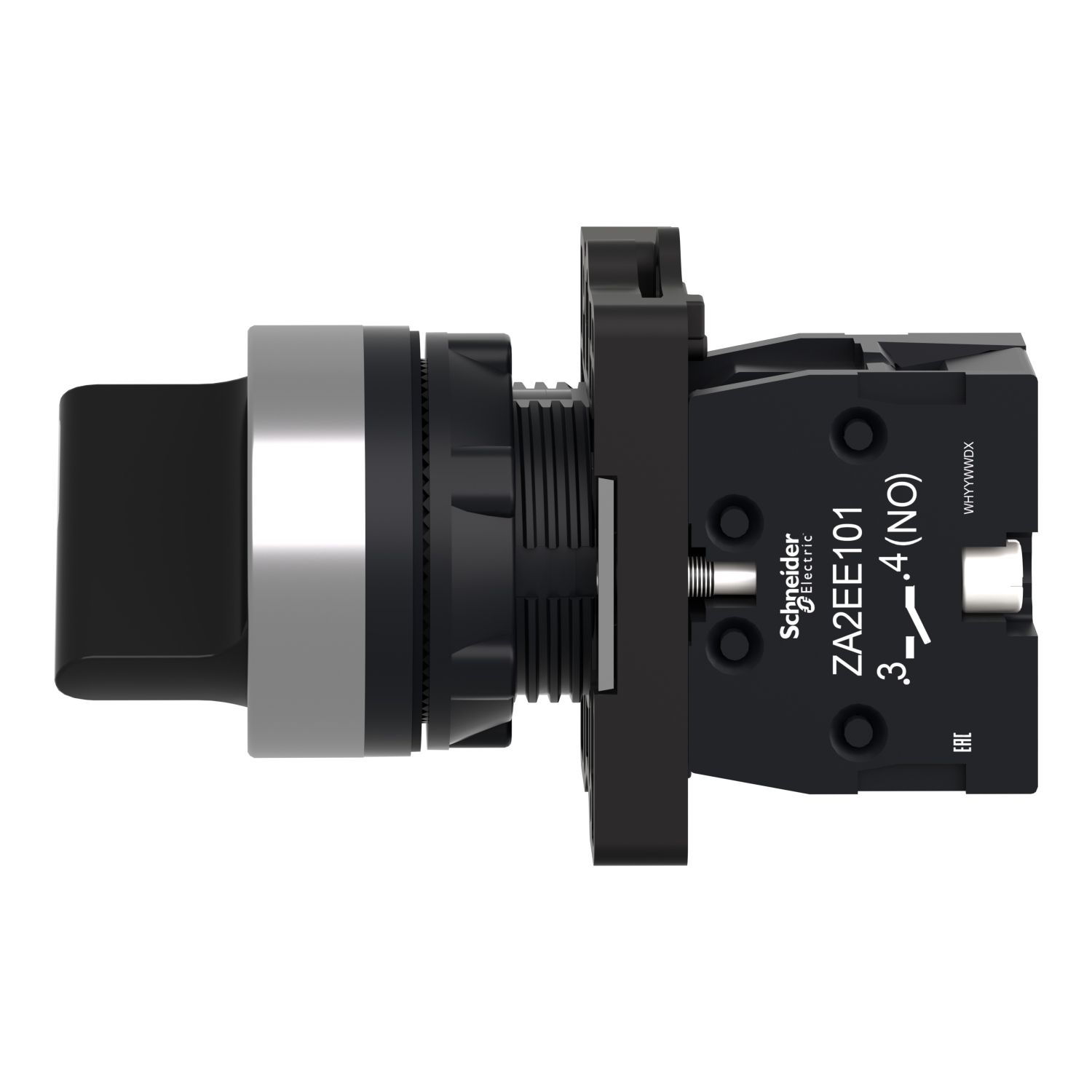 Picture of Complete selector switch, Easy Harmony XA2, plastic, black, 22mm, 2 positions, spring return from right to left, 1NO