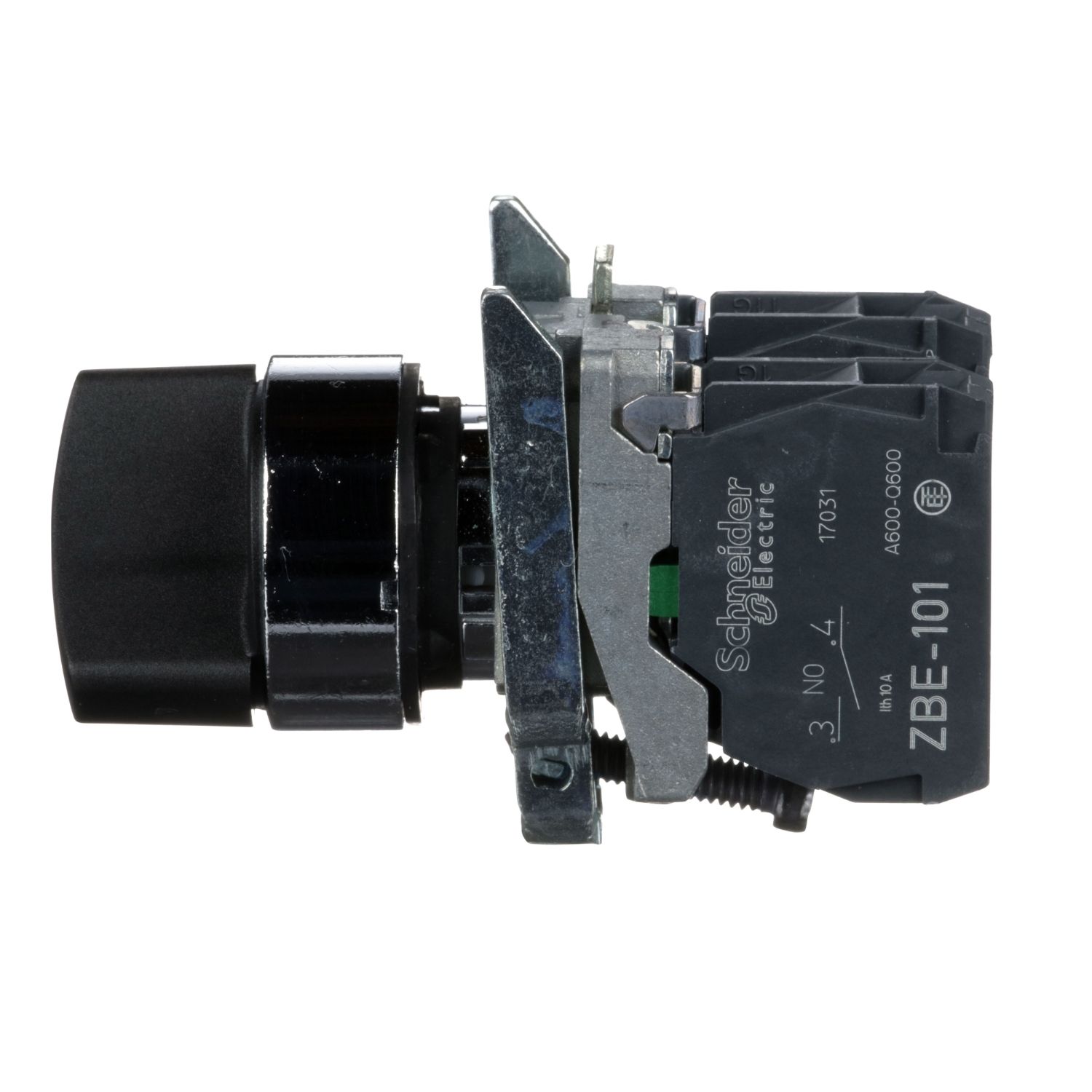 Picture of Selector switch, Harmony XB4, metal, black, 22mm, 2 positions, stay put, 1NO+1NC