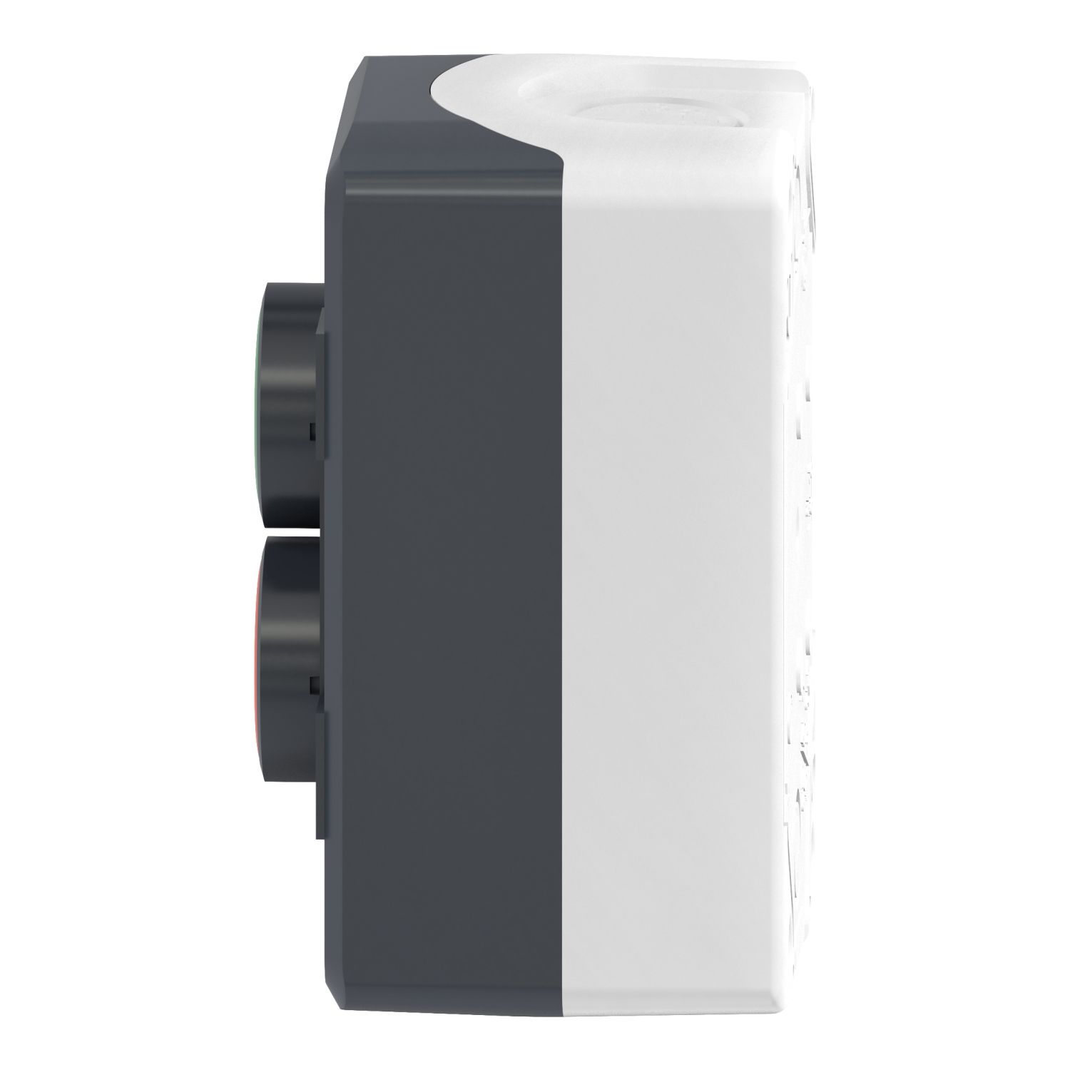 Picture of Control station, Harmony XALD XALK, plastic, dark grey lid, 2 flush push buttons 22mm, marked START STOP, 1NO+1NC