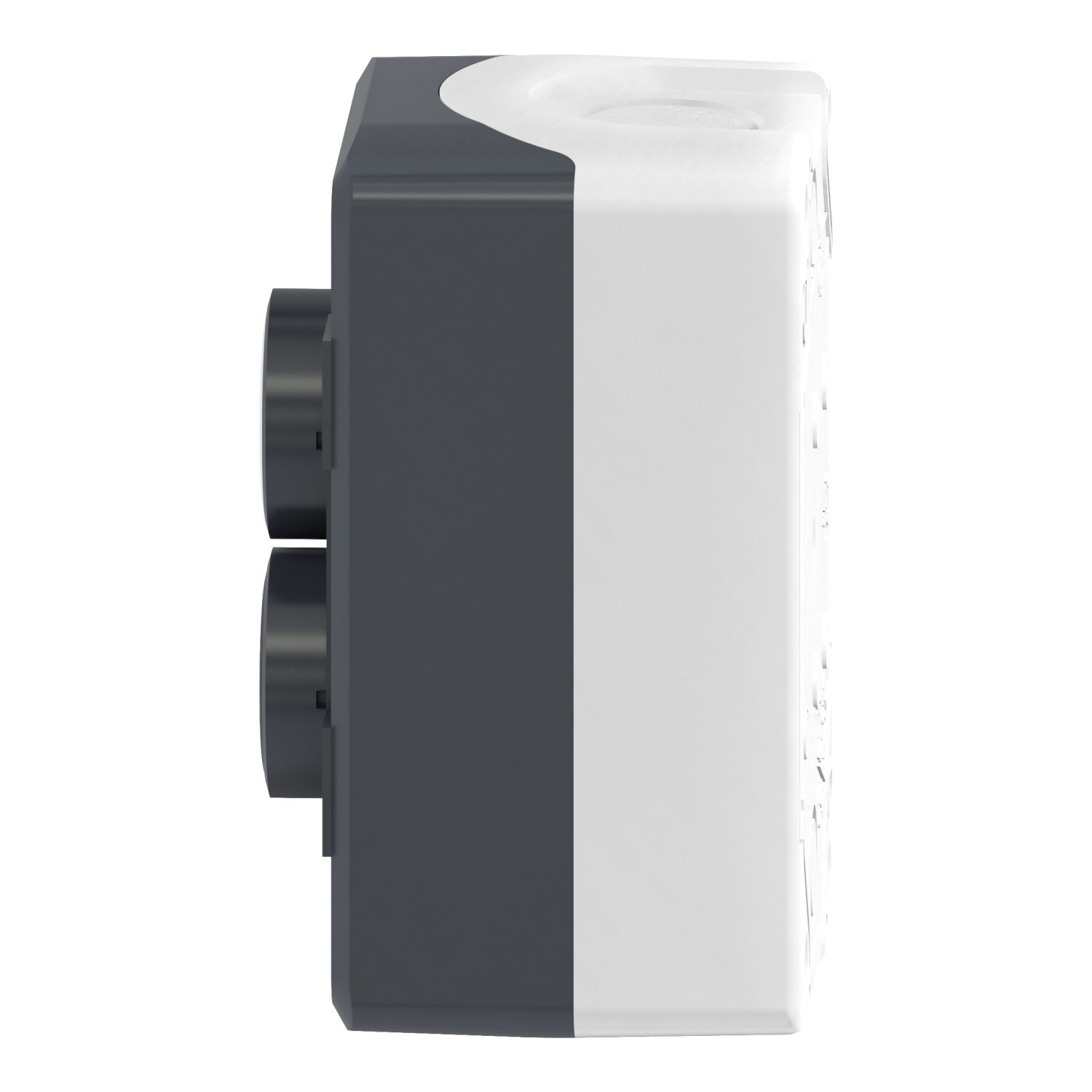 Picture of Control station, Harmony XALD, XALK, plastic, dark grey lid, 2 flush push buttons 22mm, marked UP ARROW DOWN ARROW, 2NO