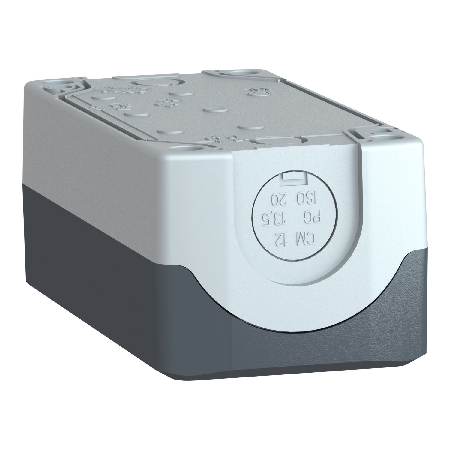 Picture of Empty control station, Harmony XALD, XALK, plastic, dark grey lid, light grey base, 3 cut out, UL CSA certified