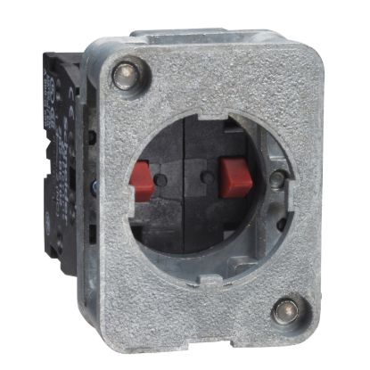 Picture of Contact block, Harmony XAC, single contact, spring return, front mounting, 40mm horizontal/30mmVertical fixing centres, 2NO