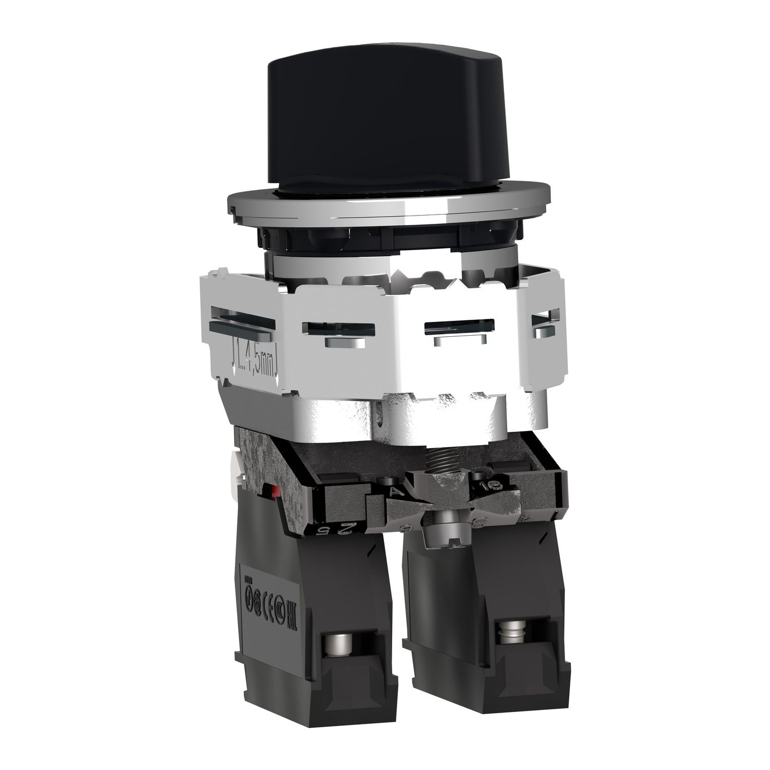 Picture of Selector switch flush mounted, Harmony XB4, metal, black, 30mm, 2 positions, stay put, 1NO+1NC