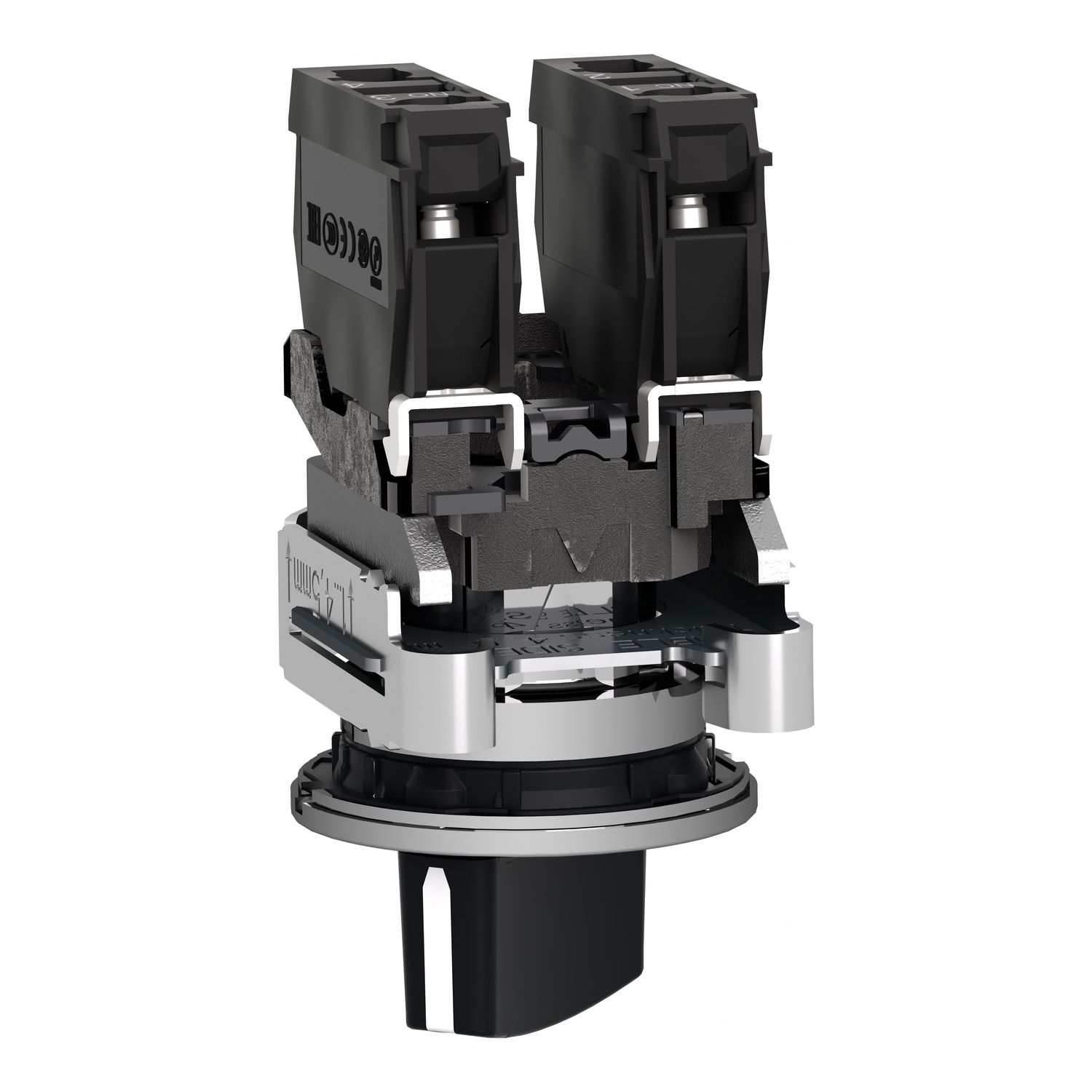 Picture of Selector switch flush mounted, Harmony XB4, metal, black, 30mm, 2 positions, stay put, 1NO+1NC