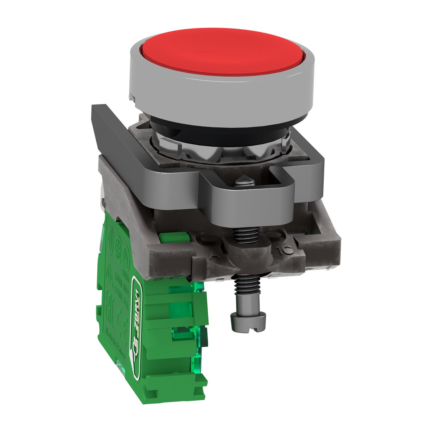 Picture of Wireless and batteryless transmitter, Harmony XB5R, push button, metal, red, 22mm, spring return