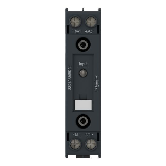 Picture of DIN rail mount relay,  Harmony Solid State Relays, 20A, DC switching, input 4 to 32V DC, output 1 to 150V DC