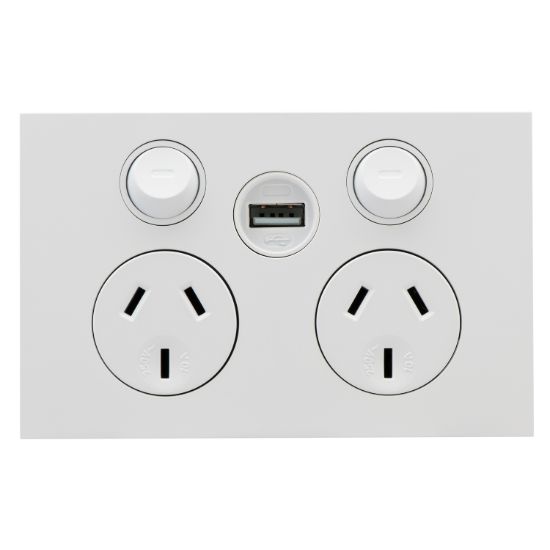 Picture of Double Power Point, Saturn Zen, Single USB Charger, Horizontal Mount, 250V, 10A