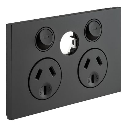 Picture of Double Power Point, Saturn Zen, Horizontal Mount, 250V, 10A, Less Extra Switch