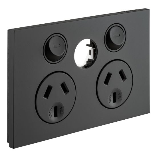 Picture of Double Power Point, Saturn Zen, Horizontal Mount, 250V, 10A, Less Extra Switch