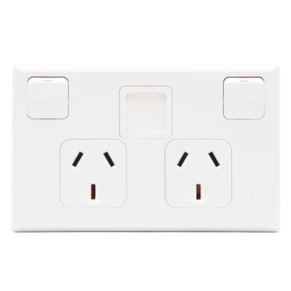 Picture of Double Horizontal Switch Socket Outlet With Circuit Identification; 10A, White
