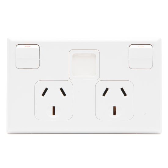 Picture of Double Horizontal Switch Socket Outlet With Circuit Identification; 10A, White