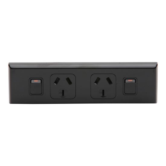 Picture of Socket Outlet 600 Series - Twin switched - Assembled - Horizontal - Worktop - Single base - 250 V - 10 A - Black