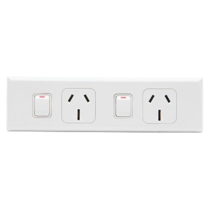 Picture of Double Horizontal Worktop Switch Socket Outlet With Twin Base; 15A, White