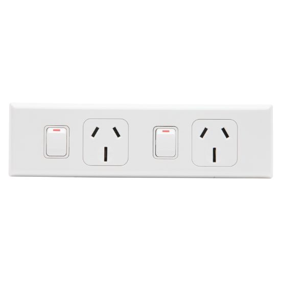 Picture of Double Horizontal Worktop Switch Socket Outlet With Twin Base; 15A, White