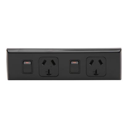 Picture of Double Horizontal Worktop Switch Socket Outlet With Twin Base; 10A, Black