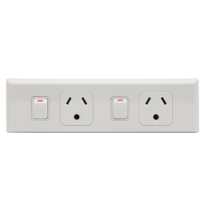 Picture of Round Earth Double Horizontal Worktop Switch Socket With Twin Base; 10A, White